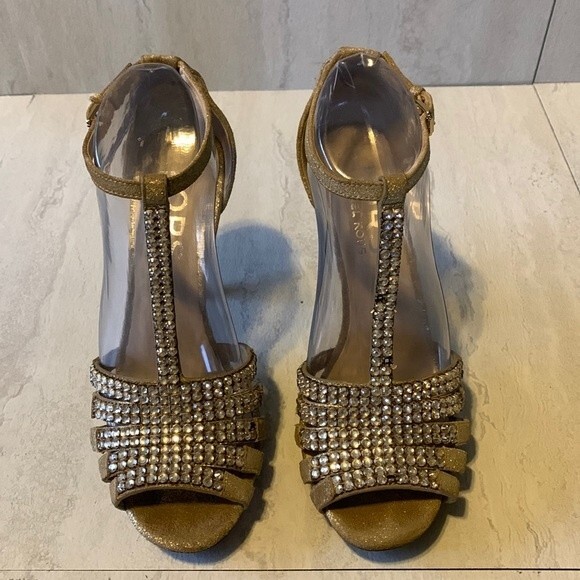 KORS Michael Kors Amaryn Gold Suede Rhinestone Bling Sexy Heels Size 8.5 Party - Picture 1 of 12